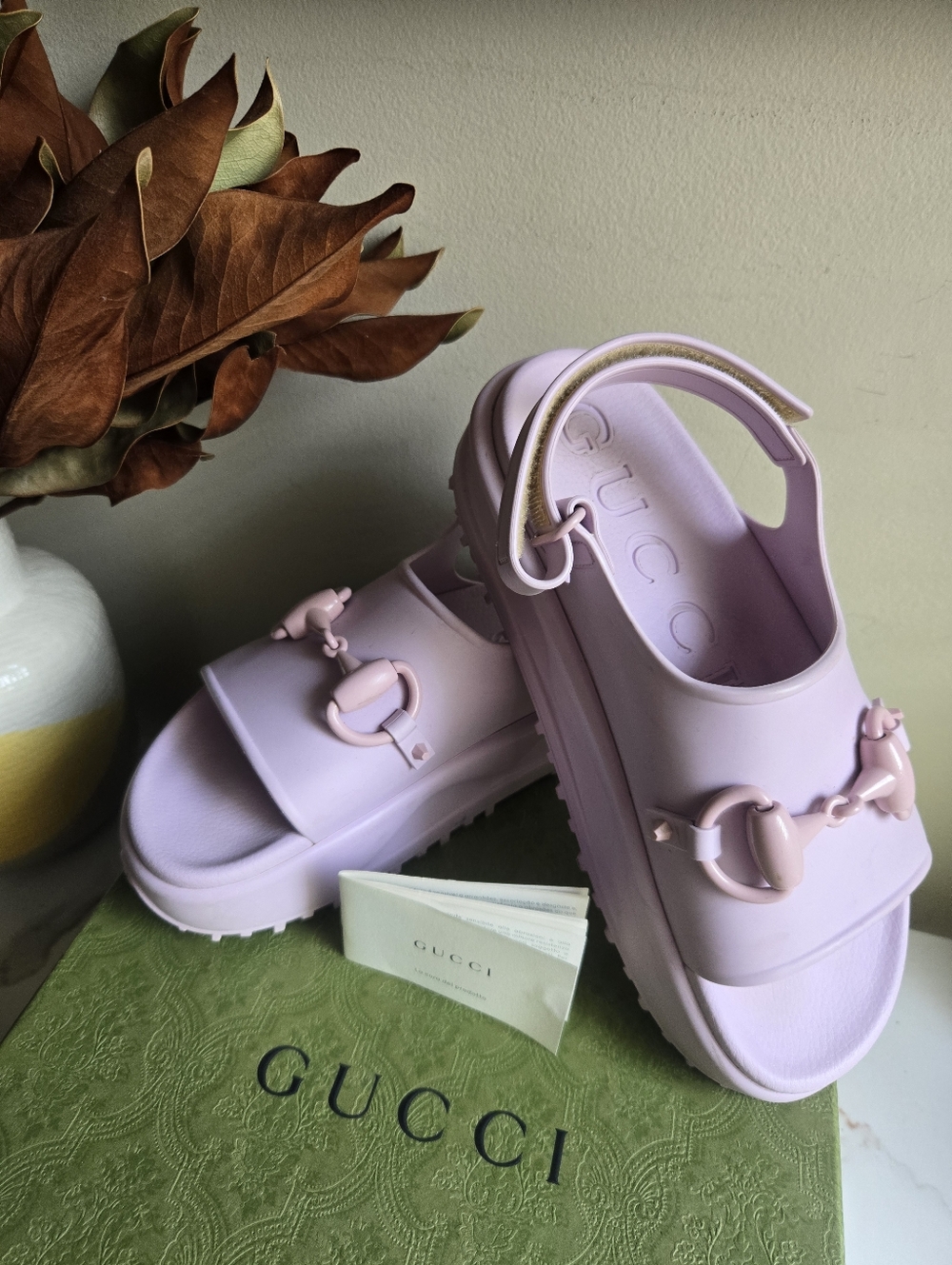 GUC Gucci Horsebit Women's Violet & Pale Pink Rubber Sandals Size 10 US 40 IT - Picture 5 of 15